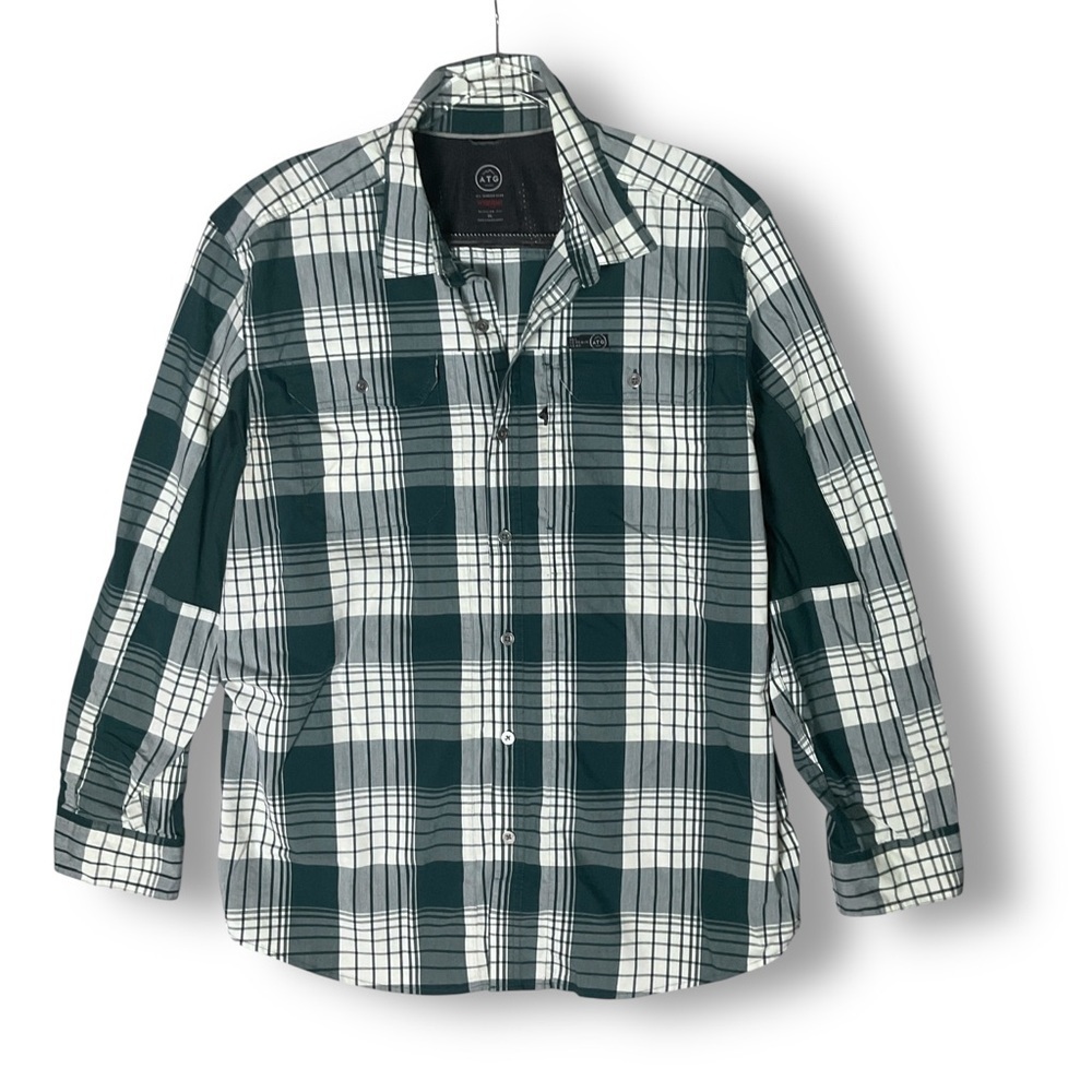 Wrangler Mens ATG Shirt Sz XL Dark Green Plaid Button Down Casual